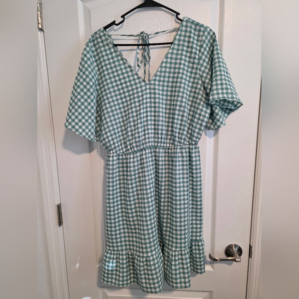 Green Gingham Dress with Ruffle Hem